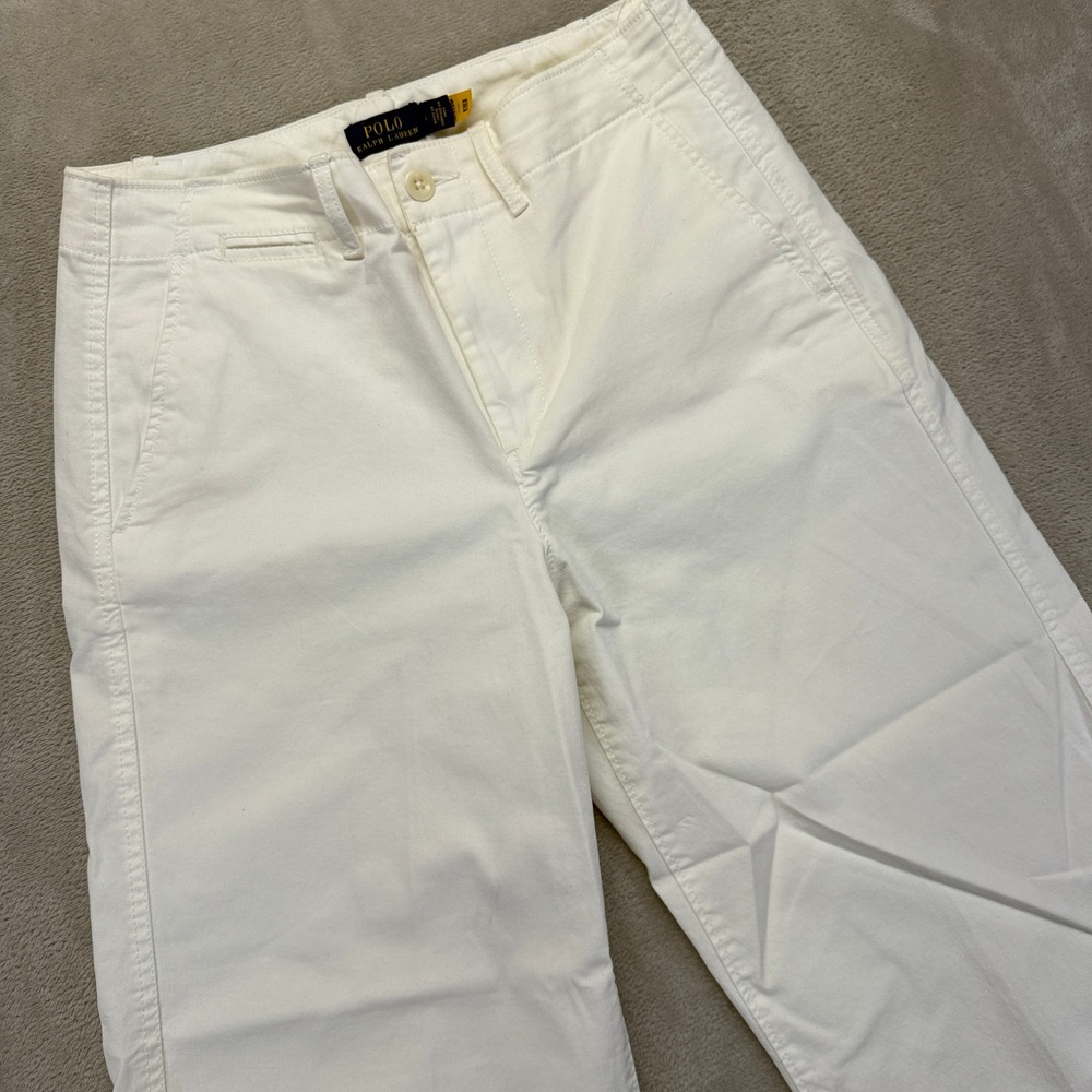 Polo Ralph Lauren Pants Womens 4 White Wide Leg Cropped Mid Rise Casual Trousers